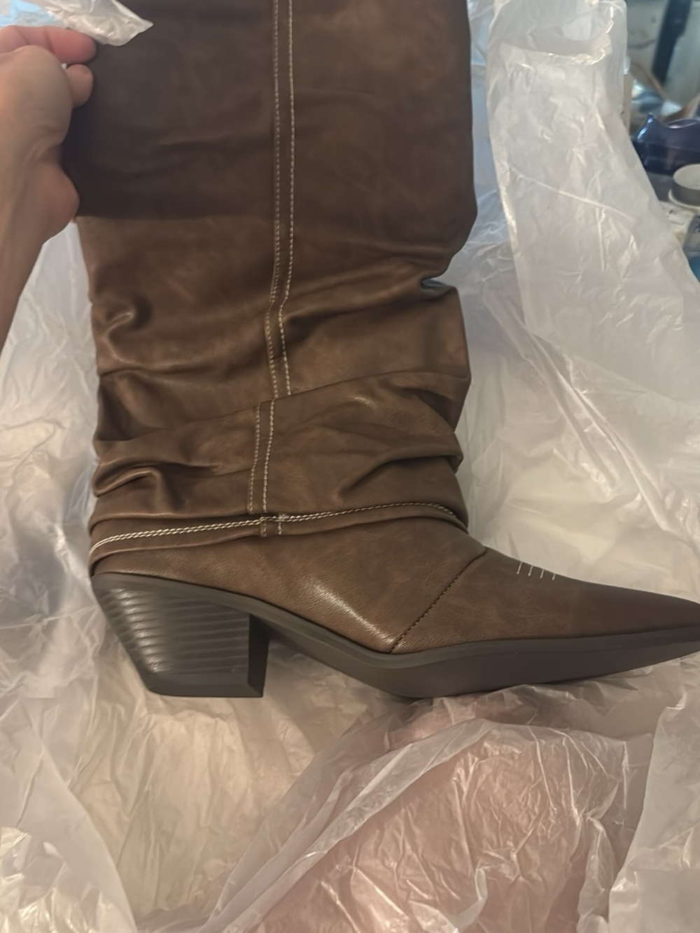 Just Fab Women’s Brown Slouchy Mid-Calf Boot with Block Heel size 12